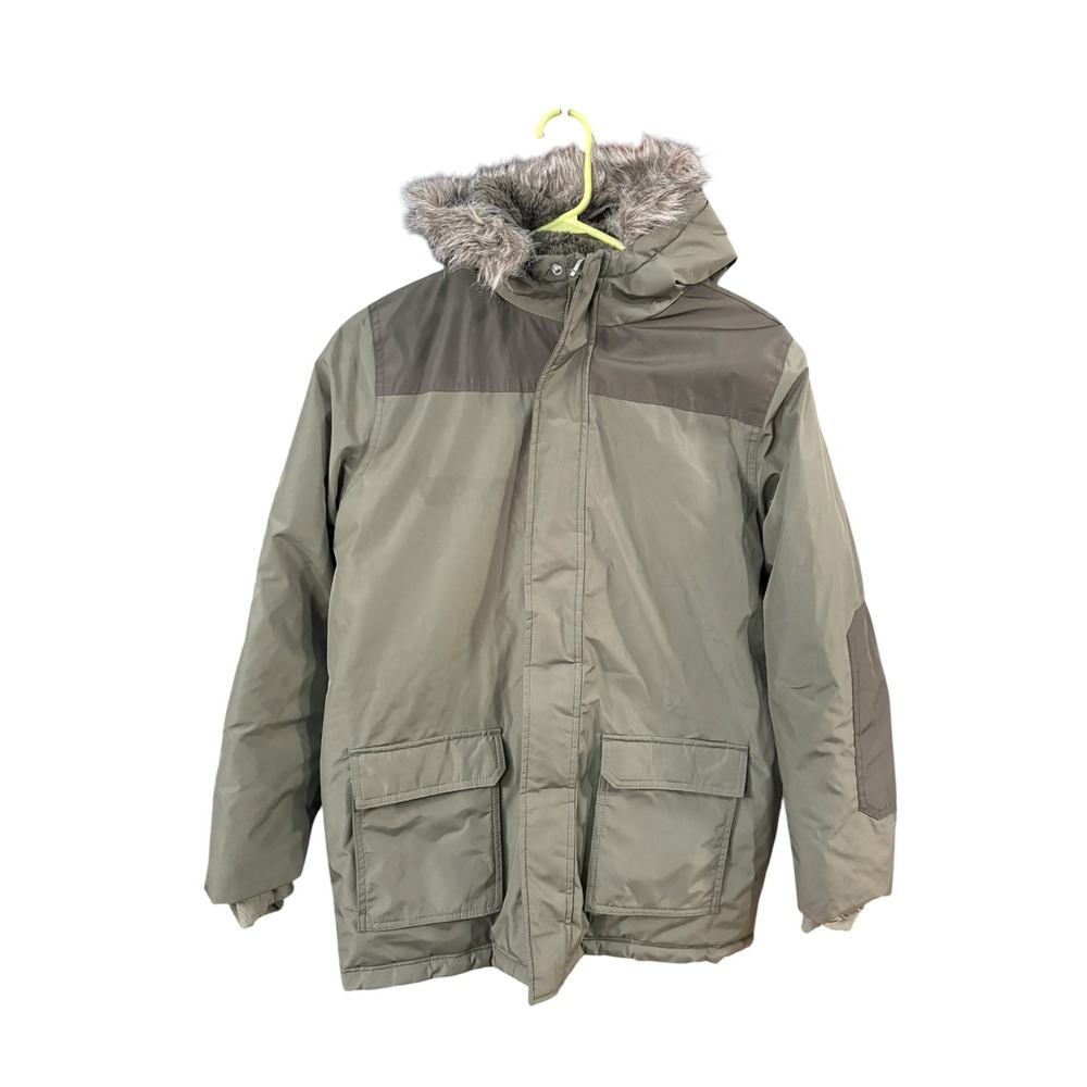 Cat & Jack Boys Olive Green Faux Fur Hooded Explorer Parka Jacket XXL 18